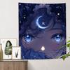 Starry Night Anime Girl Tapestry  Vibrant Wall Hanging with Moon and Stars for Bedroom and Living Room Decor Perfect Gift