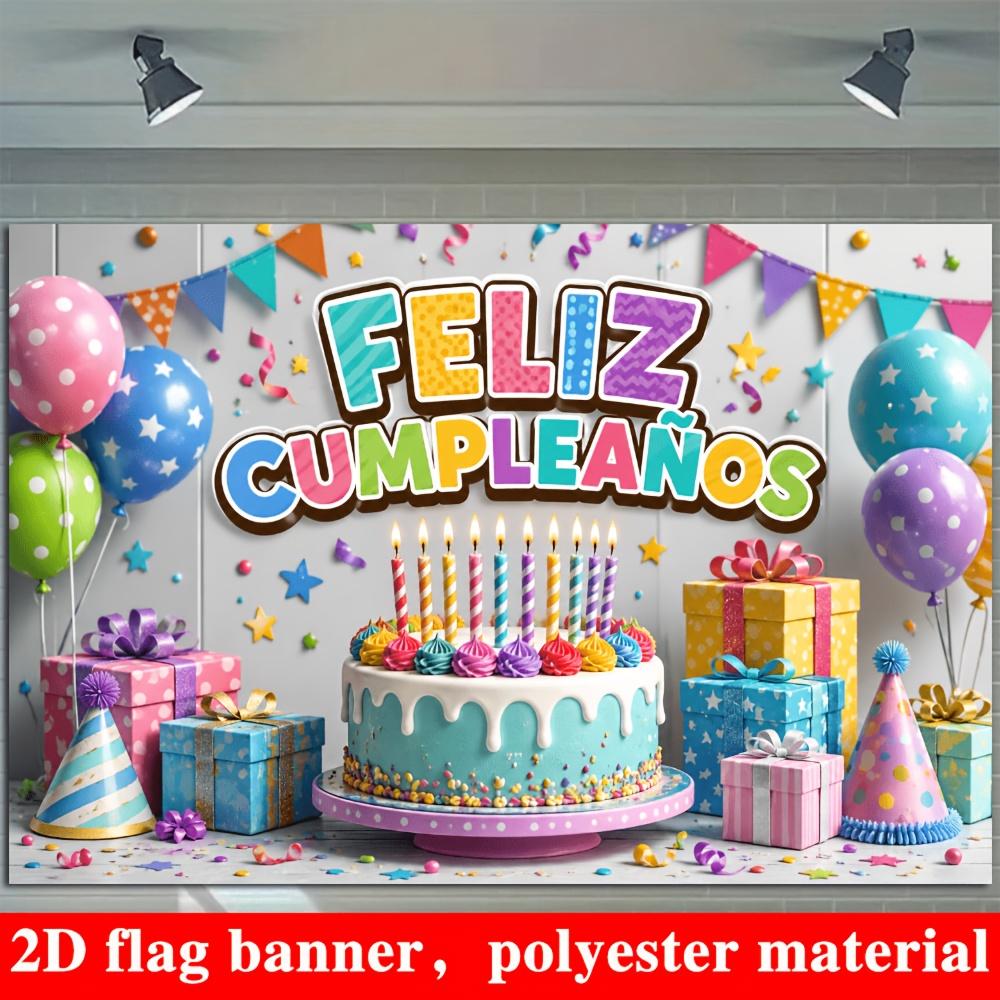 Colorful Birthday Party Banner Backdrop Cake Balloons Gift Boxes Polyester