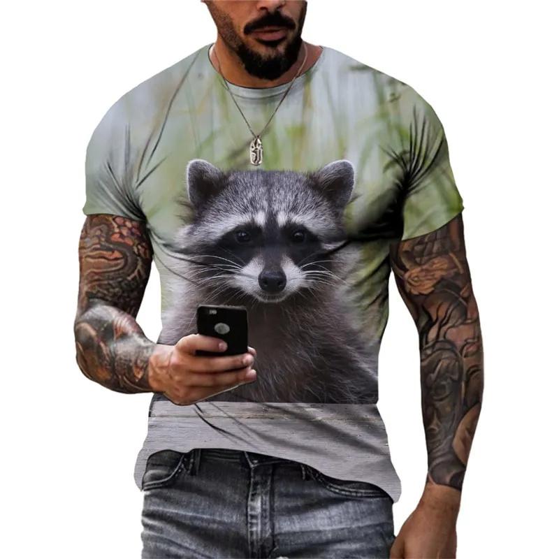3D Printed Funny Raccoon T Shirt For Men Cute Animal Pattern T-Shirts Summer Fashion Casual Round Neck Tees Loose Short Sleeves