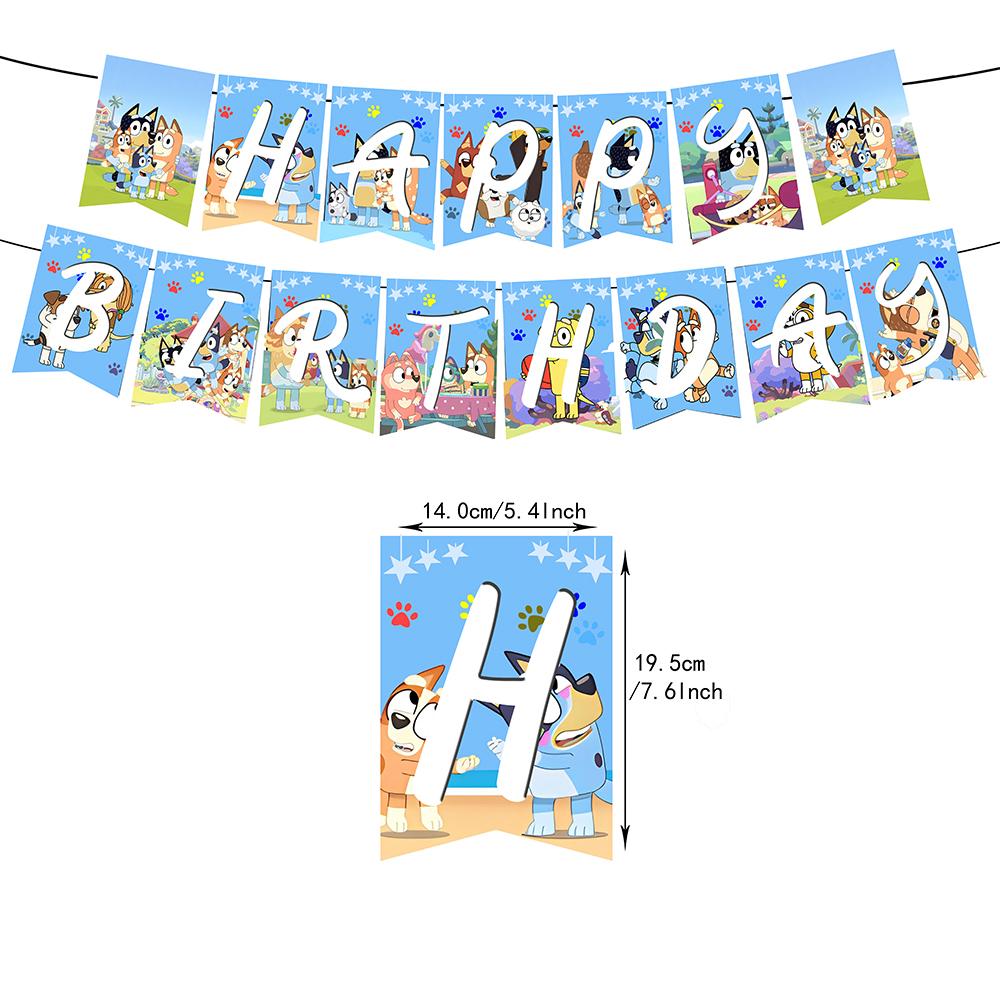 30pcs Bluey Blue Dog Party Supplies Include a Banner, Cake Toppers, Balloons