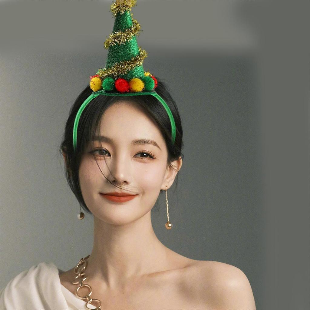 Christmas Hat Furry Christmas Tree Hair Hoop with Glitter Headbands Cute Headpiece for Halloween Party Decoration  Green