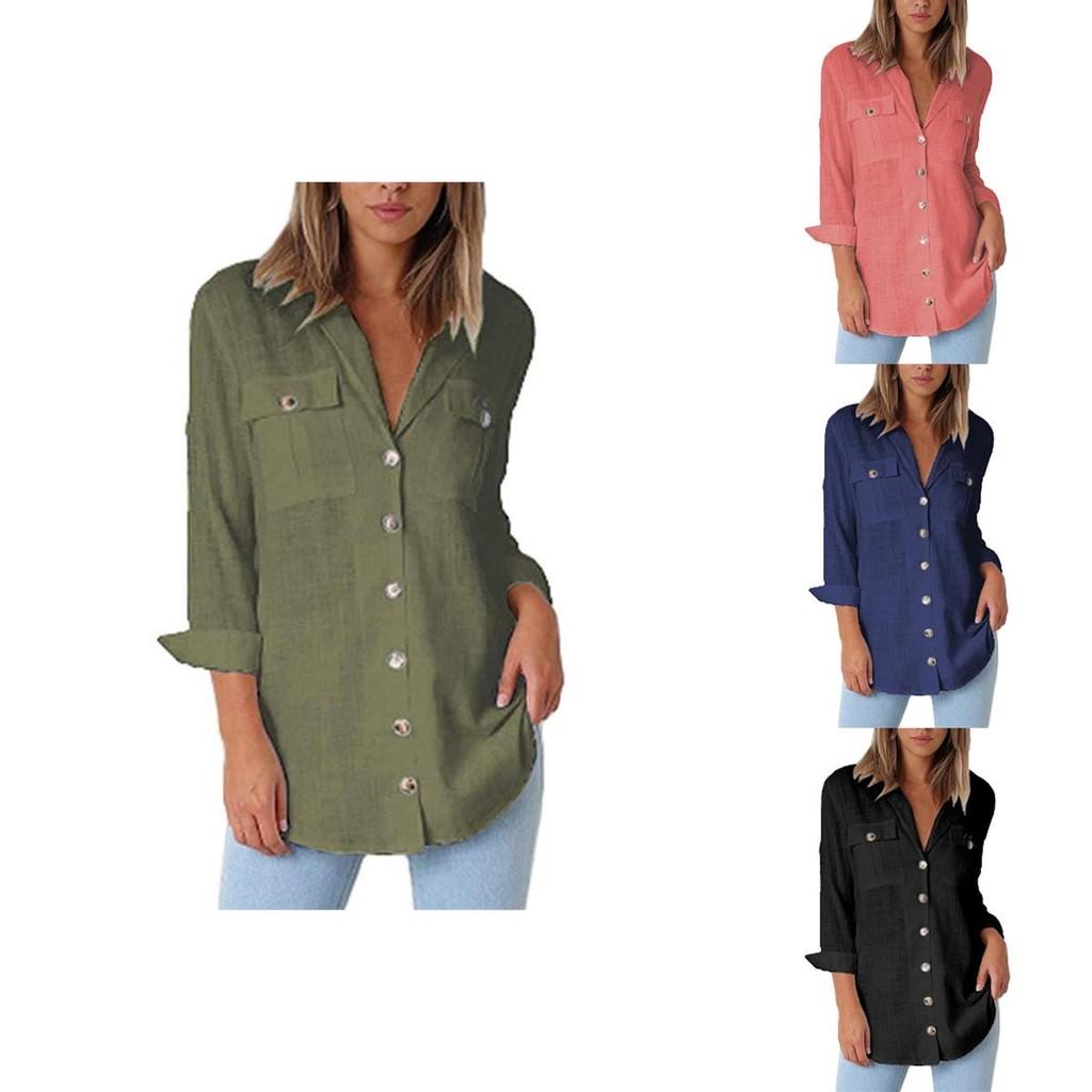 Luxurious Fashion Autumn Pocket Long Sleeve Casual Chiffon Women's Shirt Top