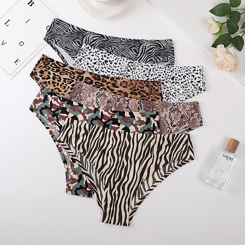 Female Summer Sexy Animal Print A Piece of Ice Silk No Trace Breathable Waist Thong Underwear