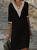 New Solid Color V-Neck Mid-Sleeve Cotton Elegant Dress