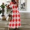 Women Plus Size V Neck Short Sleeve Beige Brown Printed Straight Maxi Dress