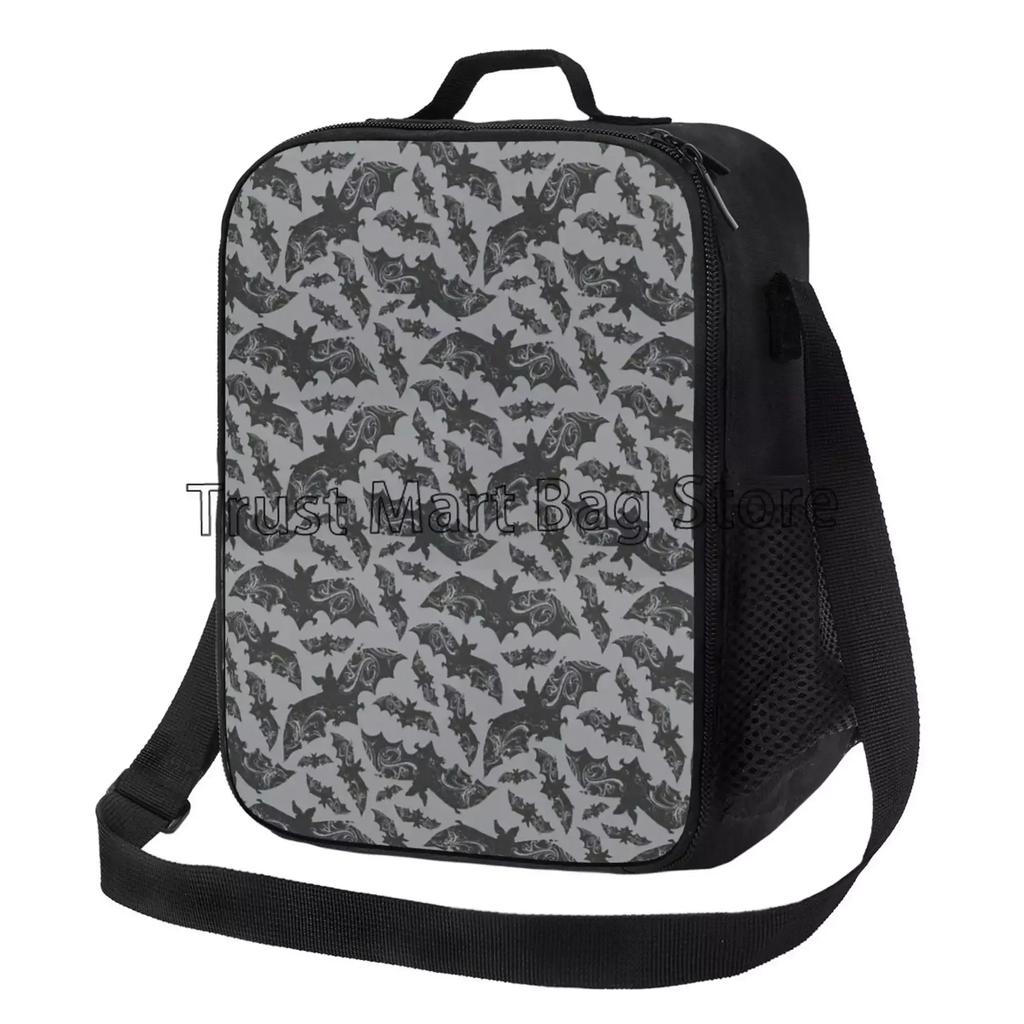 Halloween Bats Goth Insulated Lunch Bag Thermal Meal Tote with Adjustable Strap Reusable Cooler Bento Bag for Travel Work Picnic