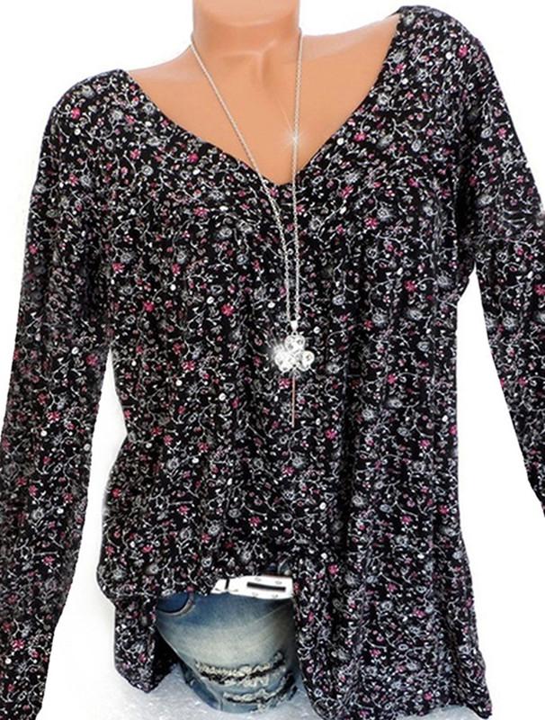 Buy Women's Fashion Long Sleeve V Neck Floral Print T Shirt Casual Tops ...