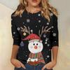 3/4 Sleeve Shirts For Women Print Christmas Tees Blouses Casual Plus Size Basic Tops Pullover