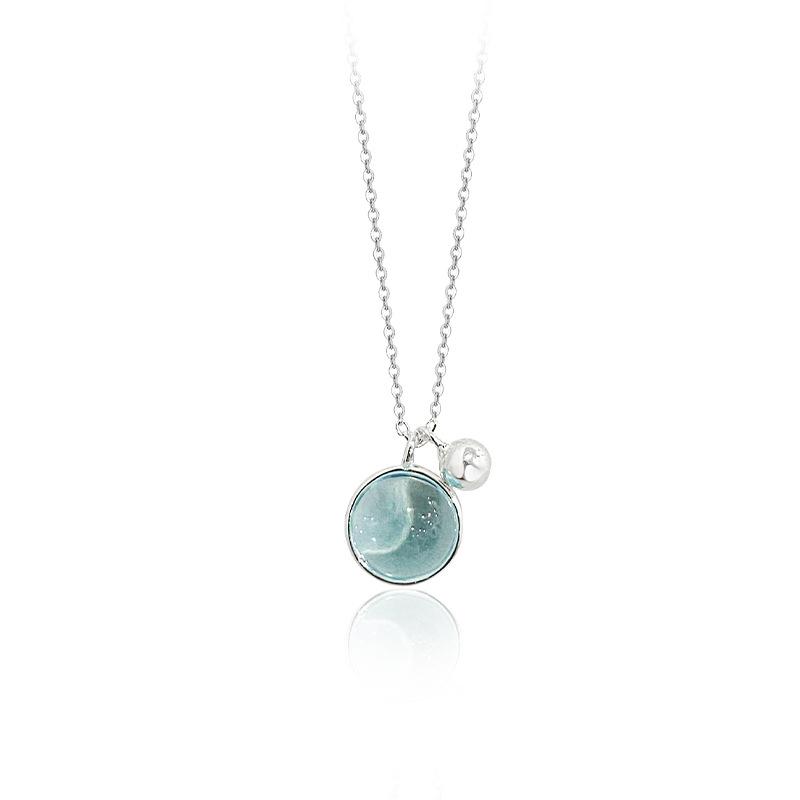 Small Fresh Light Sea Blue Circular Necklace for Women Summer Refreshing Versatile Neckwear