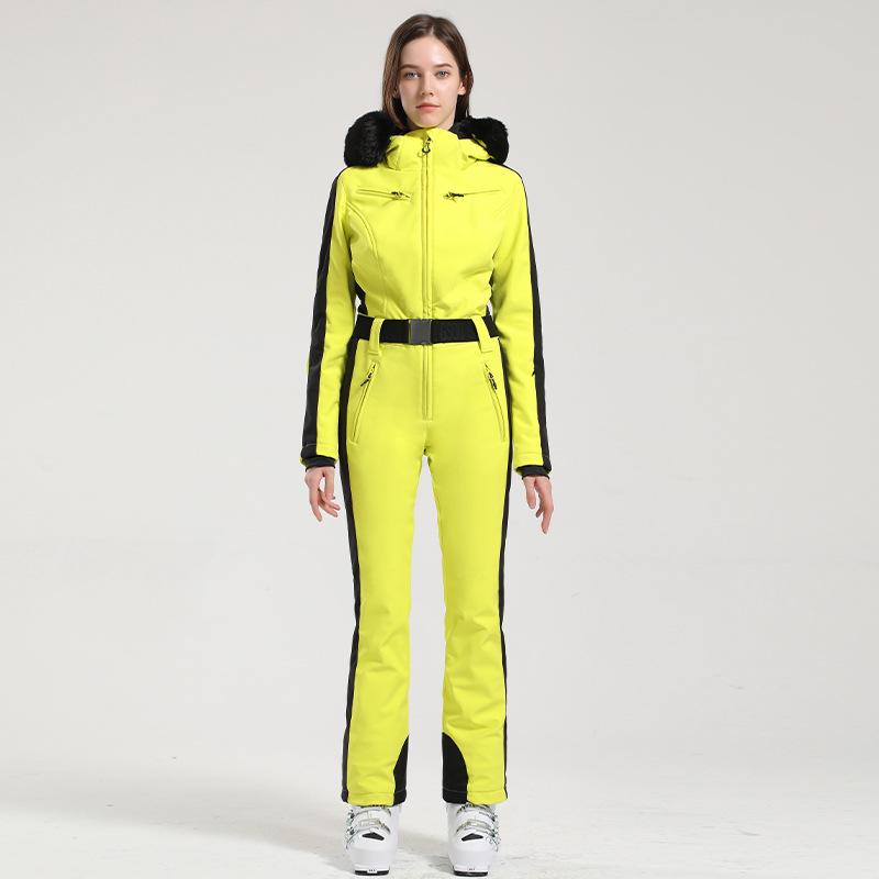 Women's Slim-Fit Windproof Double-Board Ski Suit: Thickened, Warm, Waterproof, and One-Piece Design for Outdoor Sports.