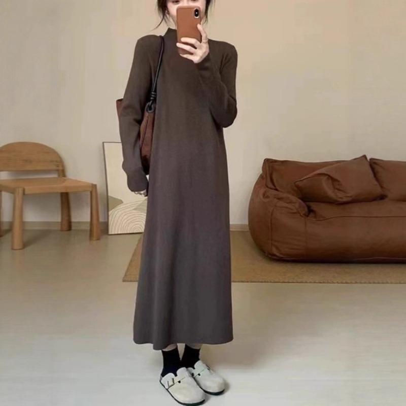 Qomatni yashiruvchi, universal trikotaj ko'ylak, ayollar uchun kuz va qish, yangi moda, yoshni yashiruvchi, kundalik, astarli sviter, uzun ko'ylak