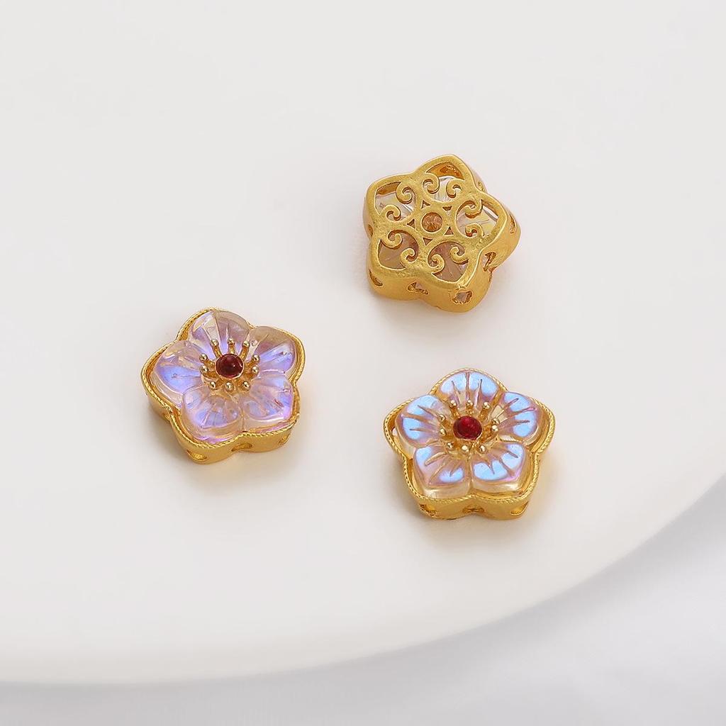 Pozlacené prolamované korálky s kočičím okem a imitací nefritu pro výrobu šperků DIY