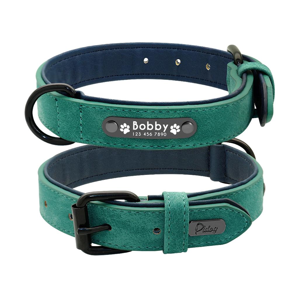 Conjunto Coleira e Guia Personalizado para Cães Coleira de Identificação de Couro Personalizada Guia para Cães Pequenos Médios Grandes Pitbull Bulldog Pugs