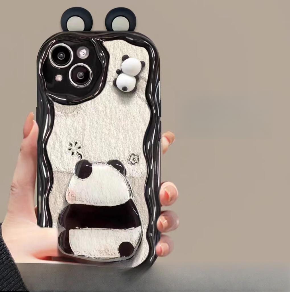 Applicable To Apple 14promax Mobile Phone Case IPhone 15 Cute Cartoon Panda Doll Stand Pendant 13 Silicone