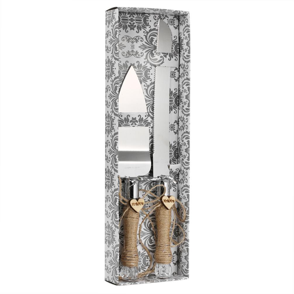 Edelstahl Hochzeitstortenmesser & Tortenheber Set Griffe Kuchenschneider mit Verpackungsbox für Hochzeitstag Empfang --Weißes Band