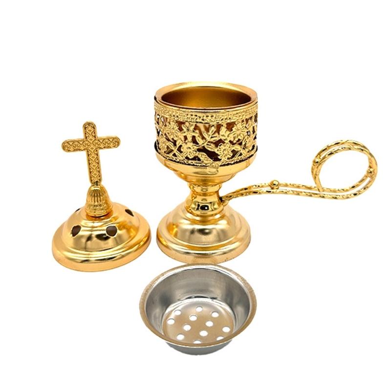 Antique Design Metal Fragrances Burners With Crosses Lid Frankincense Incenses Stove For Spiritual Use Home Church