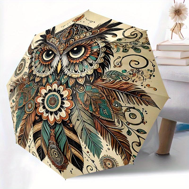 1pc Owl Mandala Automatic Open 8-Rib Windproof Umbrella, Travel & Commuting, Suitable for All Seasons