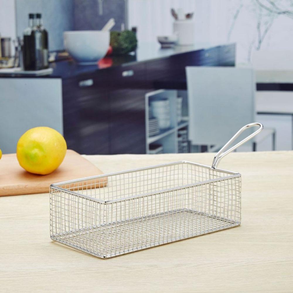 Edelstahl Pommeskorb Rechteckig Robuster Frittierkorb Cool-Touch-Griffe Mehrzweck-Siebkorb