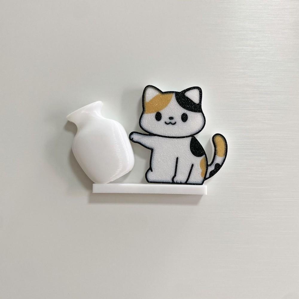 Magnetic Cat Hair Storage Memorial Box Cartoon Cat Pushing Vase Decor  for Home Decoration