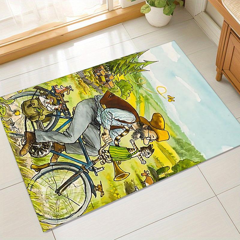 Man Bicycle Cat Bird Carpet For Playroom Bedroom Living Room Sofa Home Decorkids Game Area Rug Nonslip Floor Mat