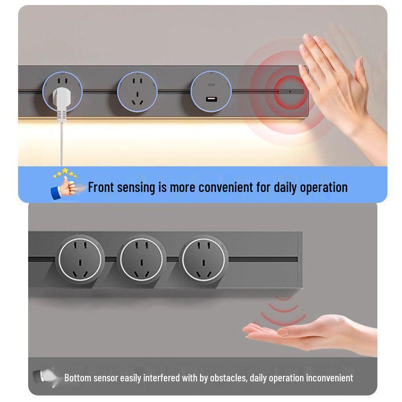 Movable Sliding Track Power Strip with Sensor Light for Kitchen & Dining Room