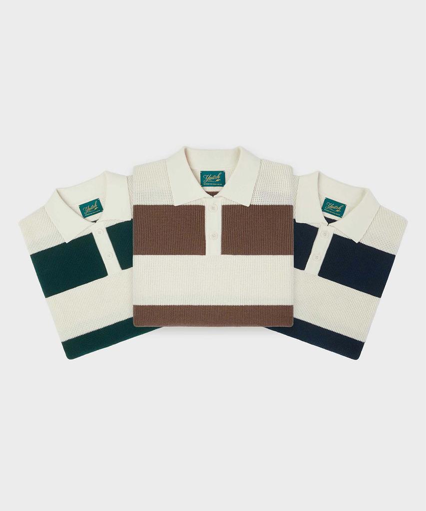 Yaichi Striped Merino Wool Waffle Rugby - Sycamore