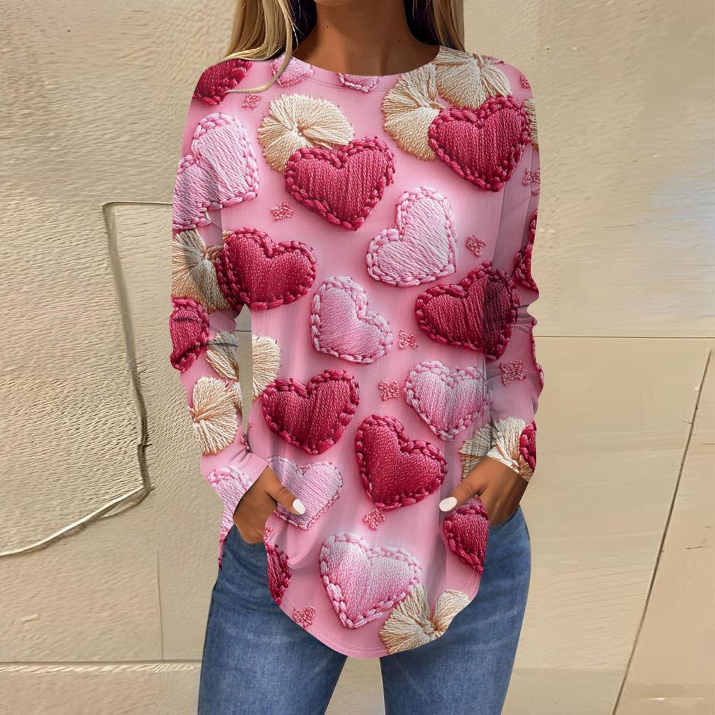 Damenmode Lockerer Rundhals Bedrucktes Langarm T-Shirt Top