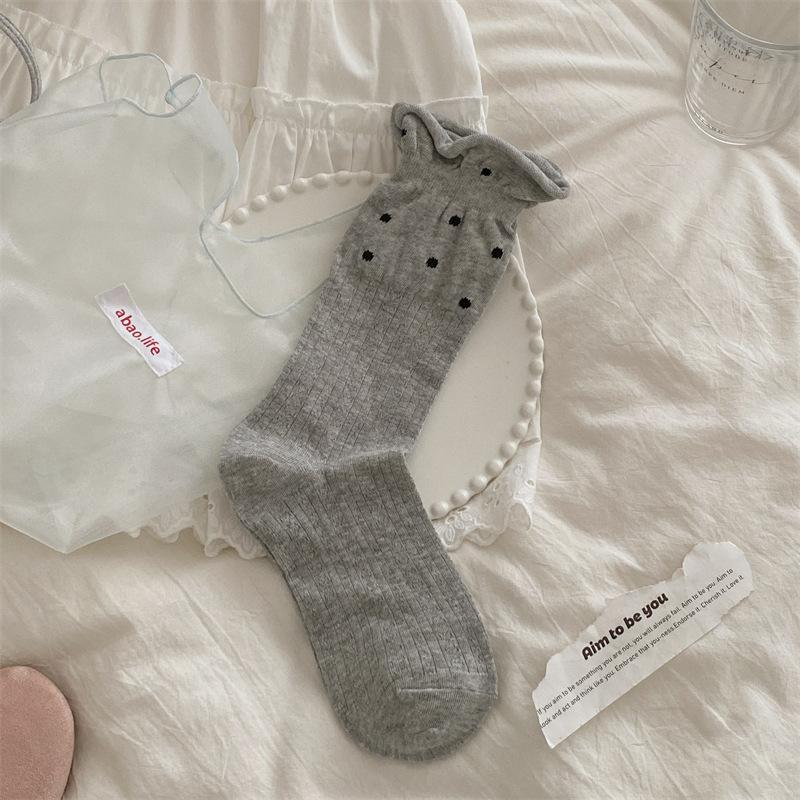 Women's Spring and Summer Thin Wooden Ear Edge Wave Point Hollow Breathable Pile Socks