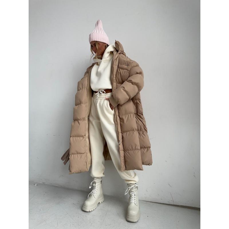 

Tooxika Женское осенне-зимнее длинное хлопковое пальто Повседневное теплое утолщенное длинное пальто с капюшоном на пуговицах L