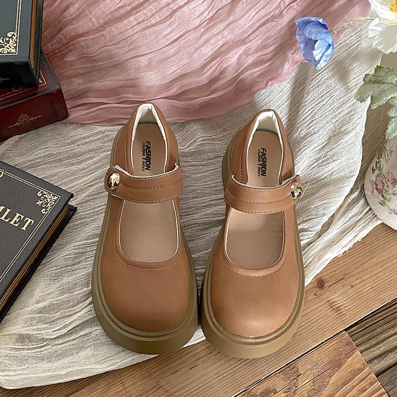 

Ретро британский стиль платформа на высокой подошве маленькие кожаные туфли женские 2025 новые весенние юбка круглый носок Мэри Джейн одинарные туфли 39 коричневый