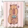 Cute Boba Tea Capybara Shower Curtain Set Funny Animal Bathroom Decor Washable Waterproof Fabric