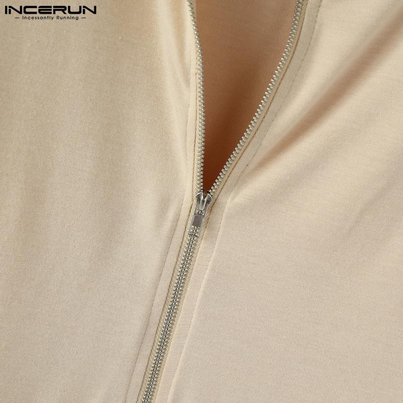 INCERUN T-shirts Homme Col V Zippé Manches Courtes Irrégulier Casual Ajusté