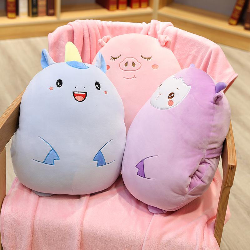 Hot Lovely Cartoon Animal Dinosaur Unicorn Mouse Monkey Plush Toys Stuffed Soft Warm Hand Pillow Blanket Children Birthday Gift
