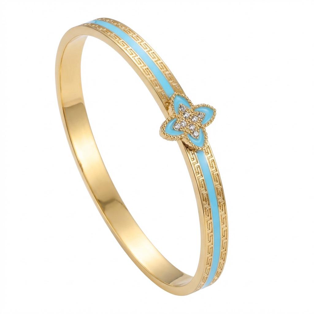 Γυναικείο Βραχιόλι Τιτανίου με Επιχρύσωση, Ανθεκτικό στο Χρώμα, Τετράφυλλο Τριφύλλι