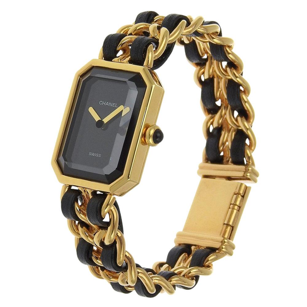 Chanel Zegarki Premiere S H0001 czarna tarcza Platerowane Złoto/skóra Kwarcowy Wyświetlacz Analogowy Damski Używany