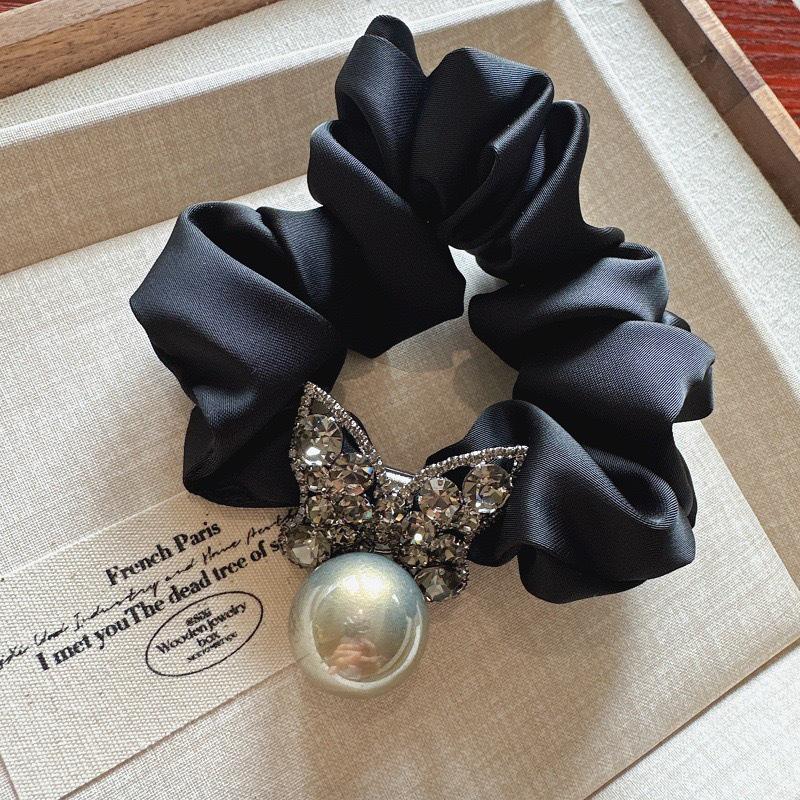 Korean High-End Rhinestone Butterfly Scrunchie: Elegant Elastic Band for Ponytails