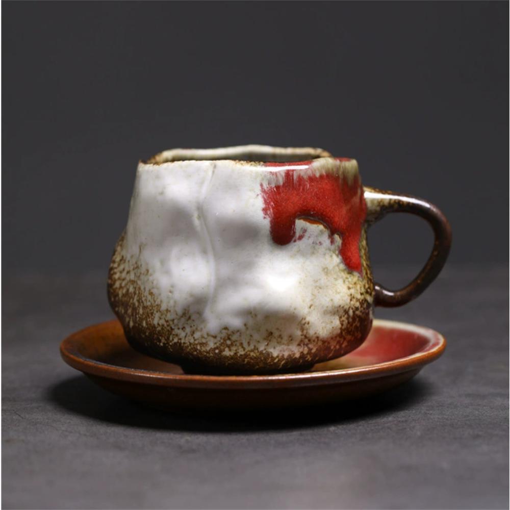 1X Japanese Style Creative Retro Ceramic Coffee Cup Mugs Saucer Set Tea Coarse Coffee Milk Cups Mug