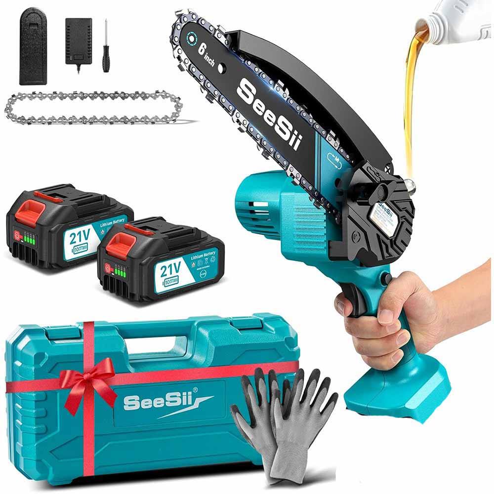 6'' Cordless Rechargeable Handheld Electric Saw Woodworking Garden Pruning Power Tool Portable Mini Chainsaw