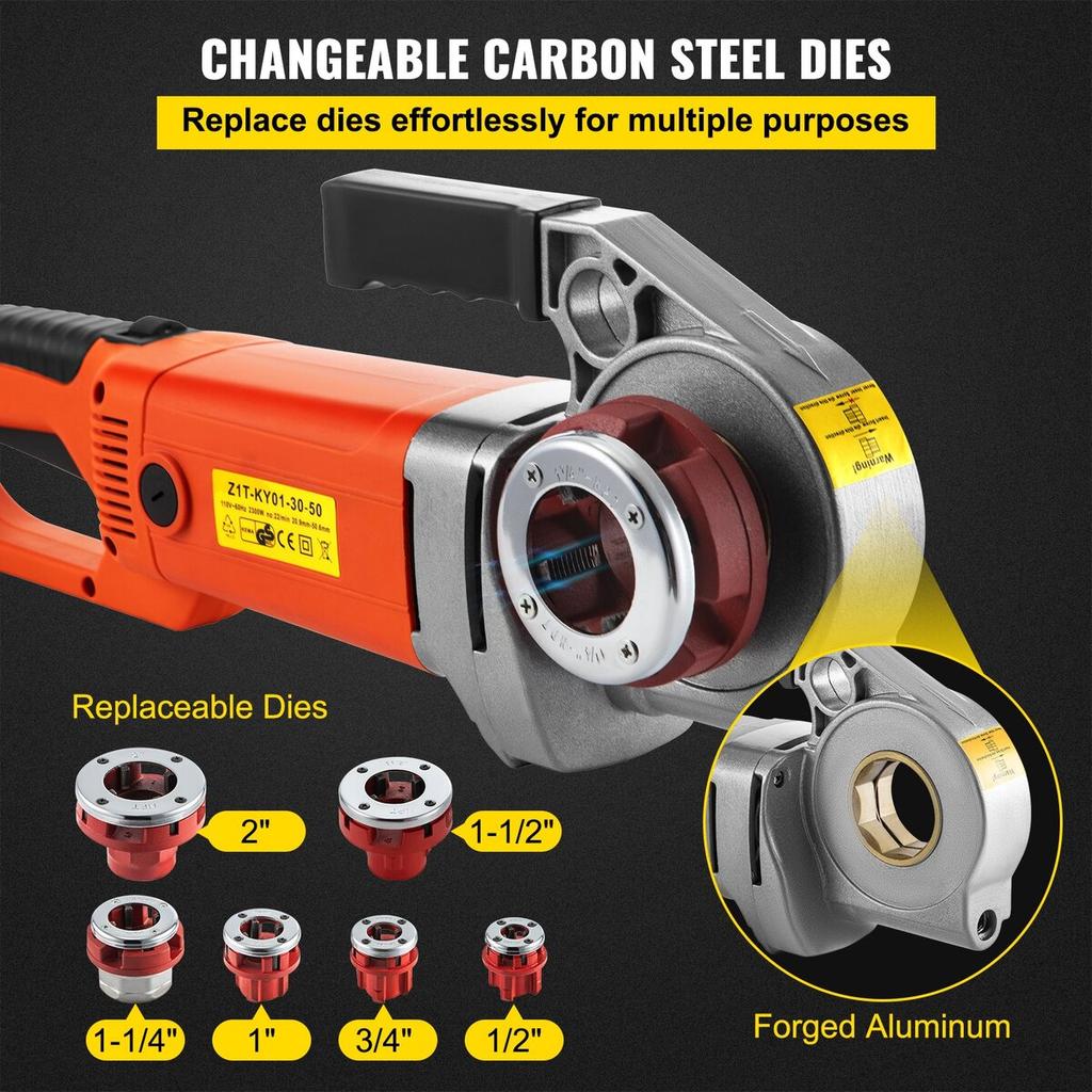 Electric Pipe Threader, 2300W Pipe Threading Machine, Heavy-Duty Hand-Held Power Drive Kit, 220V Pipe Threader Machine, Portable Pipe Threader with 6