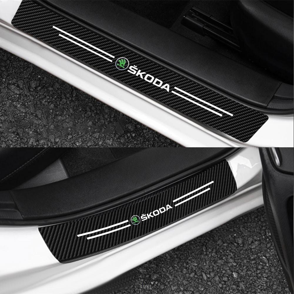 SSOE5 Car Door Sill Scuff Plate Decoration Carbon Fiber Sticker For Skoda Rapid Fabia Octavia Roomster Yeti Superb Citigo Kodiaq Karop