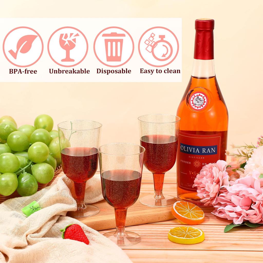 25 Stück Plastikweingläser 6oz Plastik Partyweingläser Stapelbar Einwegpartys und Hochzeits-Picknicks Weingläser