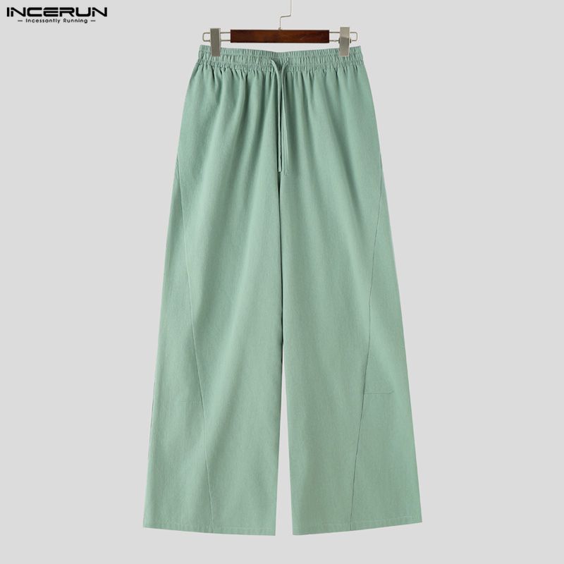 INCERUN Men's Casual Elastic Waist Wide-Leg Pants Loose Streetwear Baggy Long Trousers