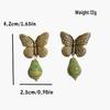 Vintage Retro Distressed Butterfly Stud Earrings - Chinese Style Stone Pendant Jewelry
