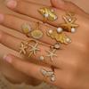 European and American Ocean Wind Women's Ring Niche Shell Starfish Open Diamond Design Index Finger Ring Versatile Ring