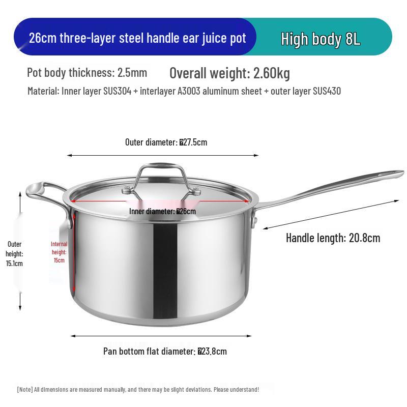304 Stainless Steel Three-Ply Saucepan with Single Handle for Induction, Ideal for Baby Food, Noodles, and Household Cooking.