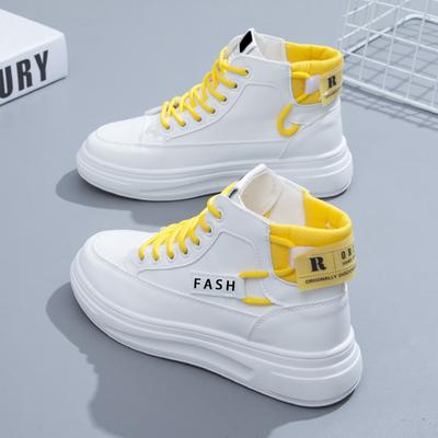 High-Top-Schuhe Damenschuhe Frühling Neue vielseitige Frühlings- und Herbst-Mittelkalb-Winter-Freizeitsport-weiße Schuhe Herbst und Winter