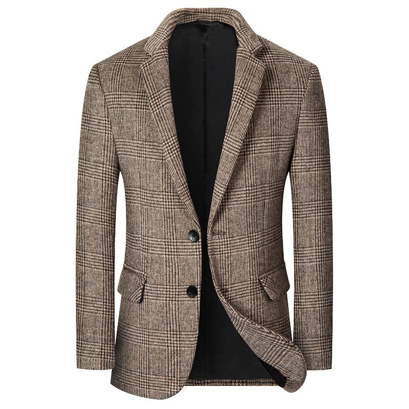 Men's British Plaid Wool, Suit Fashion Urban, Casual Short Thickened Suit