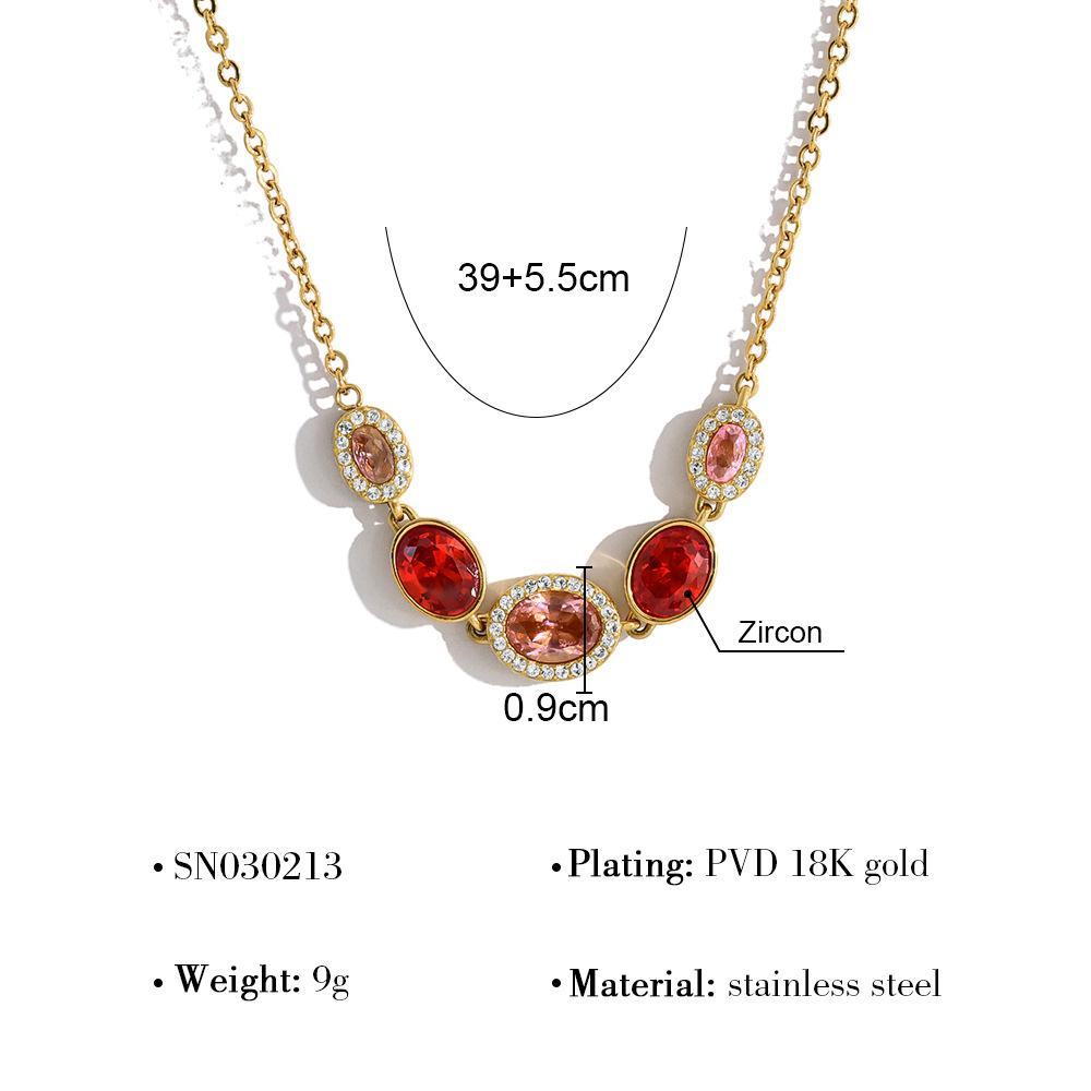 Ins Style Fashion Water Drop-shaped Row Drill Collarbone Chain Female Titanium Steel 18K Gold Non-fading Red Zircon Necklace