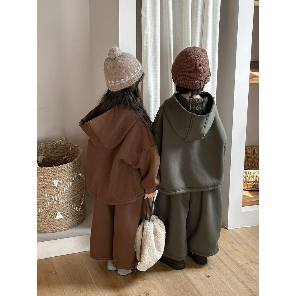 Children's Winter One-piece Fleece Hooded Sweater for Men and Women Baby Thickened Sweatpants Two-piece Suit