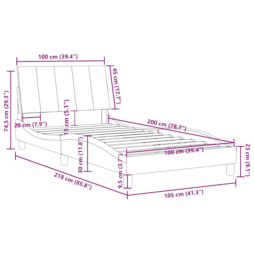 Bed Frame without Mattress  Hanko  Light Grey 100x200 cm Velvet